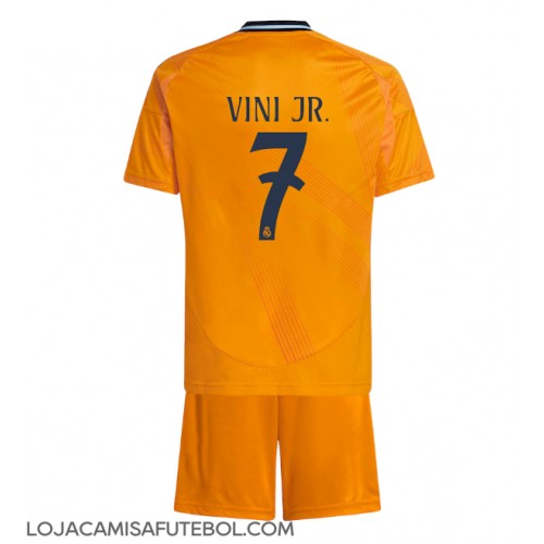 Camisa de Futebol Real Madrid Vinicius Junior #7 Equipamento Secundário Infantil 2024-25 Manga Curta (+ Calças curtas)